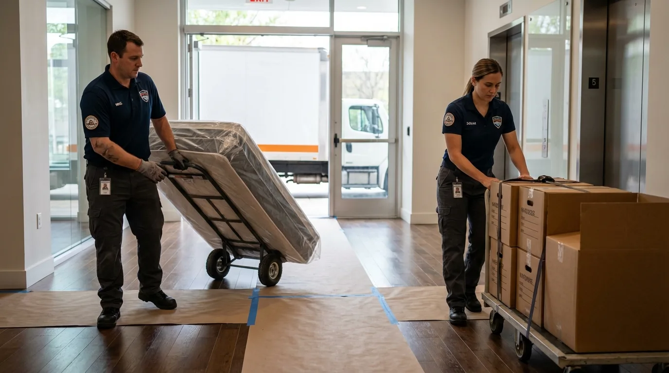 Professional apartment movers loading elevator in Averill Park, NY