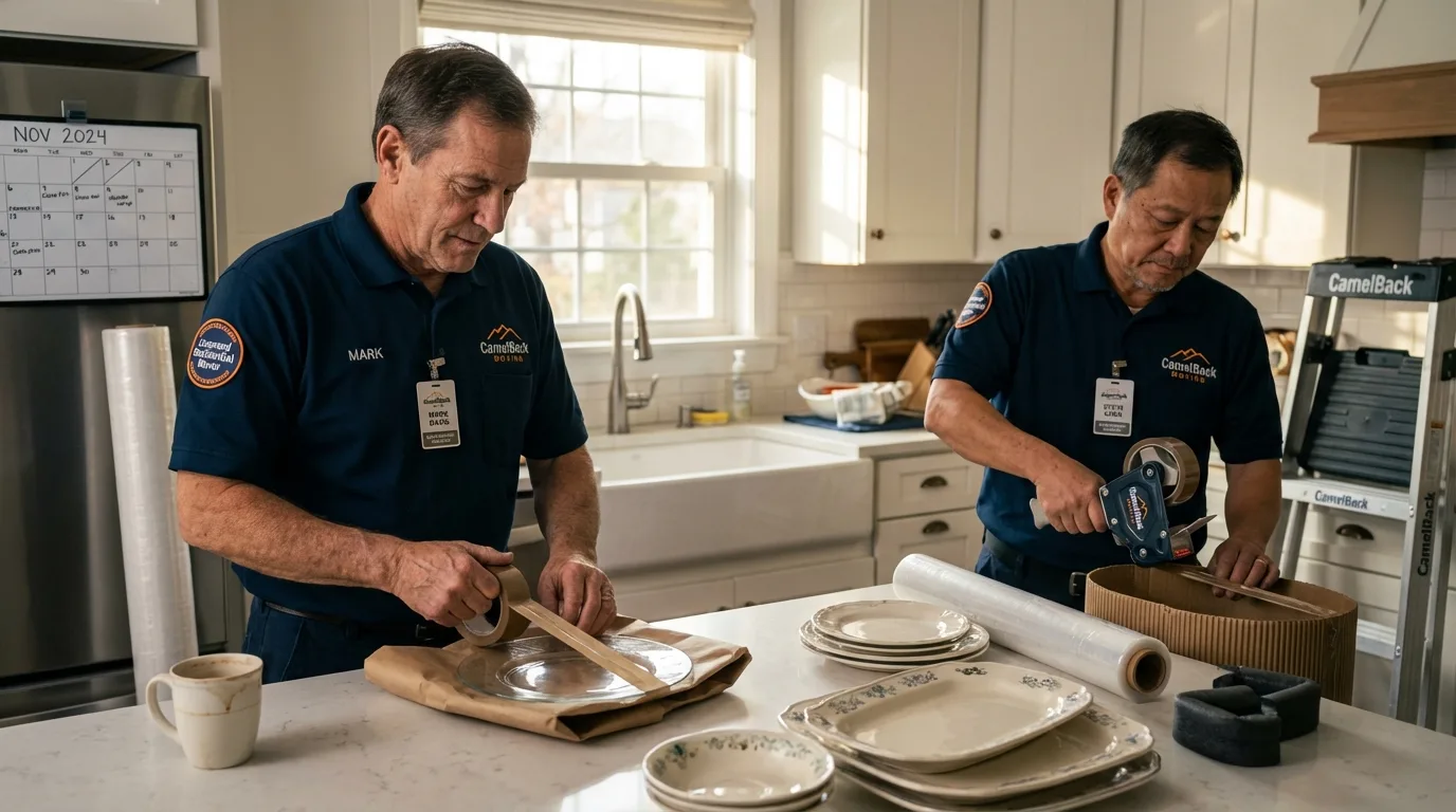 Professional crew packing kitchen dishware in Averill Park, NY